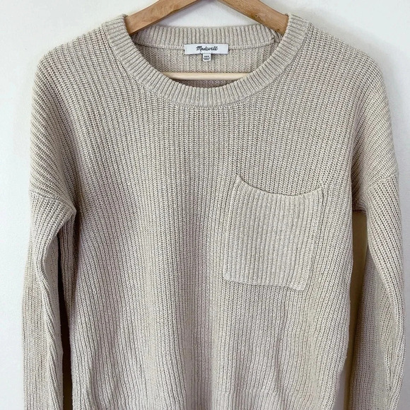Madewell Thompson Pocket Beige Long Sleeve  Pullover Sweater - Picture 3 of 14